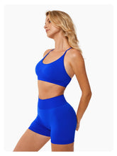 Load image into Gallery viewer, ABOCIW Seamless V Back Scrunch Butt Lifting High Waist Biker Shorts for Women Cross Back Sports Bra Womens Workout Sets 2 Piece Yoga Gym Outfits Royal Blue