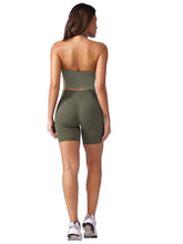 Load image into Gallery viewer, YEOREO Women's Halter Crop Top V Neck Workout Going Out Tank Top Hazel Padded Sleeveless Backless Trendy Summer Camisole Army Green