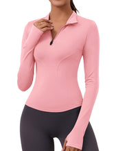 Load image into Gallery viewer, Active Long Sleeve Tops for Women Quarter Half 1/4 Zip Running Pullover Athletic Workout Top Dry Fit Gym Shirt(Pink)