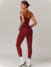 Load image into Gallery viewer, Womens Workout Sets Two Piece Seamless Stretch Cross Back Tank Top Matching Tummy Control High Waist Leggings Set 2 Piece For Women Gym Yoga Active Wear Outfits Athletic Work Out Clothes Burgundy