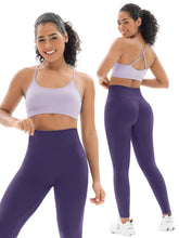 Load image into Gallery viewer, Seamless Workout Sets for Women 2 Piece Adjustable Strappy Sports Bra with High Waisted Butt Lifting Leggings Gym Sets(Our82 Purple/Violet)