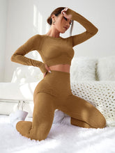 Load image into Gallery viewer, LIGHT DOT Women's Workout Outfits 2 Pieces Yoga Suits Long Sleeve Crop Top High Waist Sport Leggings Active Gym Set (Khaki)