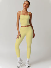 Load image into Gallery viewer, Womens Workout Sets Two Piece Seamless Stretch Cross Back Tank Top Matching Tummy Control High Waist Leggings Set 2 Piece For Women Gym Yoga Active Wear Outfits Athletic Work Out Clothes Yellow