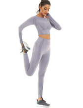 Load image into Gallery viewer, Toplook Women Seamless Workout Outfits Athletic Set Leggings + Long Sleeve Top 2 Pieces(Gray Blue)