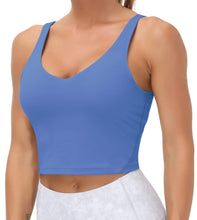Load image into Gallery viewer, Women’s Longline Sports Bra Wirefree Padded Medium Support Yoga Bras Gym Running Workout Tank Tops(Sea Blue)