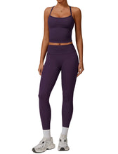 Load image into Gallery viewer, Womens Workout Sets Two Piece Seamless Stretch Cross Back Tank Top Matching Tummy Control High Waist Leggings Set 2 Piece For Women Gym Yoga Active Wear Outfits Athletic Work Out Clothes Dark Purple
