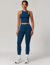 Load image into Gallery viewer, OMEWEE Gym clothes for woman set Racer-back Tank Top and Tummy Control Leggings Yoga sets for women 2 piece Blue