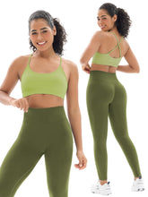 Load image into Gallery viewer, Seamless Workout Sets for Women 2 Piece Adjustable Strappy Sports Bra with High Waisted Butt Lifting Leggings Gym Sets(Our82 Army Green)