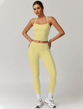 Load image into Gallery viewer, Womens Workout Sets Two Piece Seamless Stretch Cross Back Tank Top Matching Tummy Control High Waist Leggings Set 2 Piece For Women Gym Yoga Active Wear Outfits Athletic Work Out Clothes Yellow