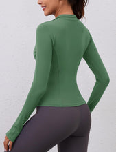 Load image into Gallery viewer, Long Sleeve Workout Tops Women Yoga Running Gym Shirts Slim Crop Top Golf Shirt(Green)