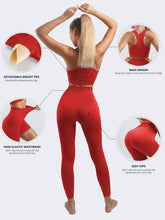Load image into Gallery viewer, Women’s Yoga Outfits 2 piece Set Workout Tracksuits Sports Bra High Waist Legging Active Wear Athletic Clothing Set (Large, 1917 Red)