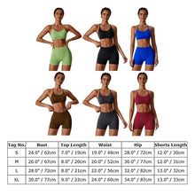 Load image into Gallery viewer, ABOCIW Workout Sets for Women Seamless V Back Scrunch Butt Lifting High Waist Biker Shorts Cross Back Sports Bra 2 Piece Yoga Gym Sets Light Green