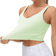 Load image into Gallery viewer, Women’s Longline Sports Bra Wirefree Padded Medium Support Yoga Bras Gym Running Workout Tank Tops(Pale Green)