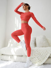 Load image into Gallery viewer, LIGHT DOT Women's Workout Outfits 2 Pieces Yoga Suits Long Sleeve Crop Top High Waist Sport Leggings Active Gym Set (Red)