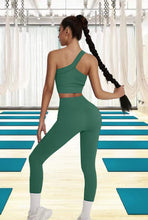 Load image into Gallery viewer, niyokki Two Piece Workout Sets for Women, Sexy One Shoulder Matching Crop Tank Top Set Outfits for Women(Grass Green)