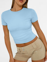 Load image into Gallery viewer, AUTOMET Womens Short Sleeve T Shirts Basic Summer 2025 Workout Tops Crew Neck Gym Crop Tops Trendy Y2K Clothes Baby Blue