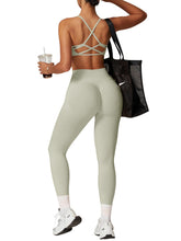 Load image into Gallery viewer, Impact Leggings for Women Seamless Workout Yoga Pants Hidden Scrunch Butt Tummy Control Gym Leggings Mid Low Waist 25" Feather Beige