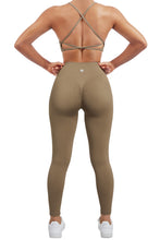 Load image into Gallery viewer, SUUKSESS Women Seamless 2 piece Workout Sets Strappy Padded Sports Bra Booty High Waisted Leggings Outfits (Dark Coffee)