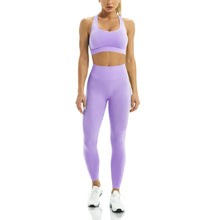 Load image into Gallery viewer, WodoWei Women 2 Piece Workout Outfits Sports Bra Seamless Leggings Yoga Gym Activewear Set (YO610-Purple Marl)