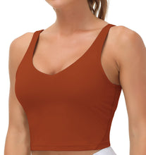 Load image into Gallery viewer, Women’s Longline Sports Bra Wirefree Padded Medium Support Yoga Bras Gym Running Workout Tank Tops(Brick Red)