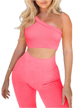 Load image into Gallery viewer, niyokki Workout Outfits Sets for Women 2 Piece Ribbed Exercise Secy One Shoulder Tops High Waist Leggings Active Yoga Set