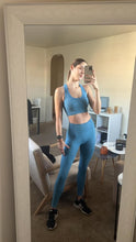 Load image into Gallery viewer, WodoWei Women 2 Piece Workout Outfits Sports Bra Seamless Leggings Yoga Gym Activewear Set (YO610-Vivid Blue Marl)
