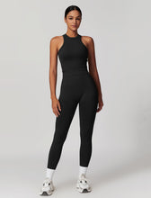 Load image into Gallery viewer, OMEWEE Gym clothes for woman set Racer-back Tank Top and Tummy Control Leggings Yoga sets for women 2 piece Black