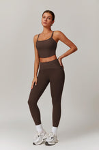 Load image into Gallery viewer, Womens Workout Sets Two Piece Seamless Stretch Cross Back Tank Top Matching Tummy Control High Waist Leggings Set 2 Piece For Women Gym Yoga Active Wear Outfits Athletic Work Out Clothes Coffee
