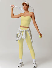 Load image into Gallery viewer, Womens Workout Sets Two Piece Seamless Stretch Cross Back Tank Top Matching Tummy Control High Waist Leggings Set 2 Piece For Women Gym Yoga Active Wear Outfits Athletic Work Out Clothes Yellow