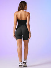 Load image into Gallery viewer, YEOREO Women's Halter Crop Top V Neck Workout Going Out Tank Top Hazel Padded Sleeveless Backless Trendy Summer Camisole Black