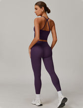 Load image into Gallery viewer, Womens Workout Sets Two Piece Seamless Stretch Cross Back Tank Top Matching Tummy Control High Waist Leggings Set 2 Piece For Women Gym Yoga Active Wear Outfits Athletic Work Out Clothes Dark Purple