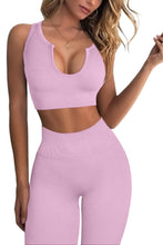 Load image into Gallery viewer, QINSEN Workout Outfits for Women 2 Piece Ribbed Seamless Crop Tank High Waist Yoga Leggings Sets (Dusty Pink)