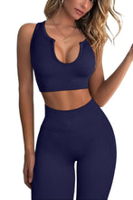 Load image into Gallery viewer, QINSEN Women's Yoga Workout Outfits 2 Piece High Waisted Leggings with Sports Bra Gym Clothes Sets 08 Dark Blue