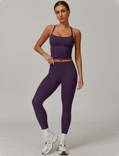 Load image into Gallery viewer, Womens Workout Sets Two Piece Seamless Stretch Cross Back Tank Top Matching Tummy Control High Waist Leggings Set 2 Piece For Women Gym Yoga Active Wear Outfits Athletic Work Out Clothes Dark Purple