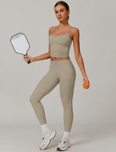 Load image into Gallery viewer, Womens Workout Sets Two Piece Seamless Stretch Cross Back Tank Top Matching Tummy Control High Waist Leggings Set 2 Piece For Women Gym Yoga Active Wear Outfits Athletic Work Out Clothes Light Brown