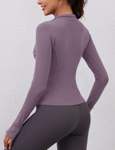 Load image into Gallery viewer, LOMON Women Long Sleeve Tops Dry Fit Workout T Shirt 1/4 Quarter Half Zip Women Polo Athletic Shirts (Grey Purple)