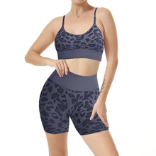 Load image into Gallery viewer, Women Seamless Yoga Set 2 Piece Workout Sport Bra with High Waist Shorts Legging Outfit Tracksuit.JNINTH (Leopard Grey)