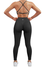 Load image into Gallery viewer, SUUKSESS Women Seamless 2 piece Workout Sets Strappy Padded Sports Bra Booty High Waisted Leggings Outfits (Black)