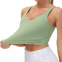 Load image into Gallery viewer, Women’s Longline Sports Bra Wirefree Padded Medium Support Yoga Bras Gym Running Workout Tank Tops (Light Green)
