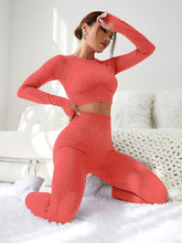 Load image into Gallery viewer, LIGHT DOT Women's Workout Outfits 2 Pieces Yoga Suits Long Sleeve Crop Top High Waist Sport Leggings Active Gym Set (Red)