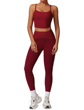 Load image into Gallery viewer, Womens Workout Sets Two Piece Seamless Stretch Cross Back Tank Top Matching Tummy Control High Waist Leggings Set 2 Piece For Women Gym Yoga Active Wear Outfits Athletic Work Out Clothes Wine Red