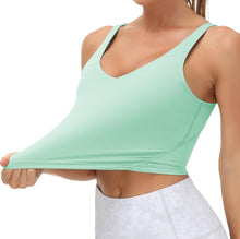 Load image into Gallery viewer, Women’s Longline Sports Bra Wirefree Padded Medium Support Yoga Bras Gym Running Workout Tank Tops(Mint Green)
