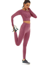 Load image into Gallery viewer, Toplook Women Seamless Workout Outfits Athletic Set Leggings + Long Sleeve Top 2 Pieces(Wine)