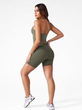 Load image into Gallery viewer, YEOREO Women's Halter Crop Top V Neck Workout Going Out Tank Top Hazel Padded Sleeveless Backless Trendy Summer Camisole Army Green