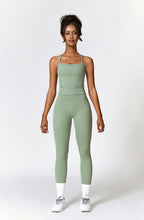 Load image into Gallery viewer, Womens Workout Sets Two Piece Seamless Stretch Cross Back Tank Top Matching Tummy Control High Waist Leggings Set 2 Piece For Women Gym Yoga Active Wear Outfits Athletic Work Out Clothes Green