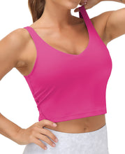Load image into Gallery viewer, Women’s Longline Sports Bra Wirefree Padded Medium Support Yoga Bras Gym Running Workout Tank Tops(Bright Pink)