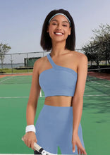 Load image into Gallery viewer, Workout Sets for Women, Two Piece Sexy One Shoulder Matching Crop Tank Top Set,Cut Ribbed Seamless High Waist Shorts (Light Sky Blue)