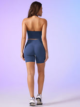 Load image into Gallery viewer, YEOREO Women's Halter Crop Top V Neck Workout Going Out Tank Top Hazel Padded Sleeveless Backless Trendy Summer Camisole Navy