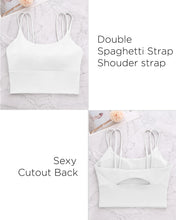 Load image into Gallery viewer, Everrysea Longline Sports Bra for Women Padded Workout Tank Tops Built in Bras Strappy Yoga Corp Top Camisole White
