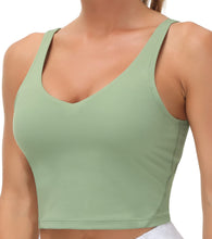 Load image into Gallery viewer, Women’s Longline Sports Bra Wirefree Padded Medium Support Yoga Bras Gym Running Workout Tank Tops (Light Green)